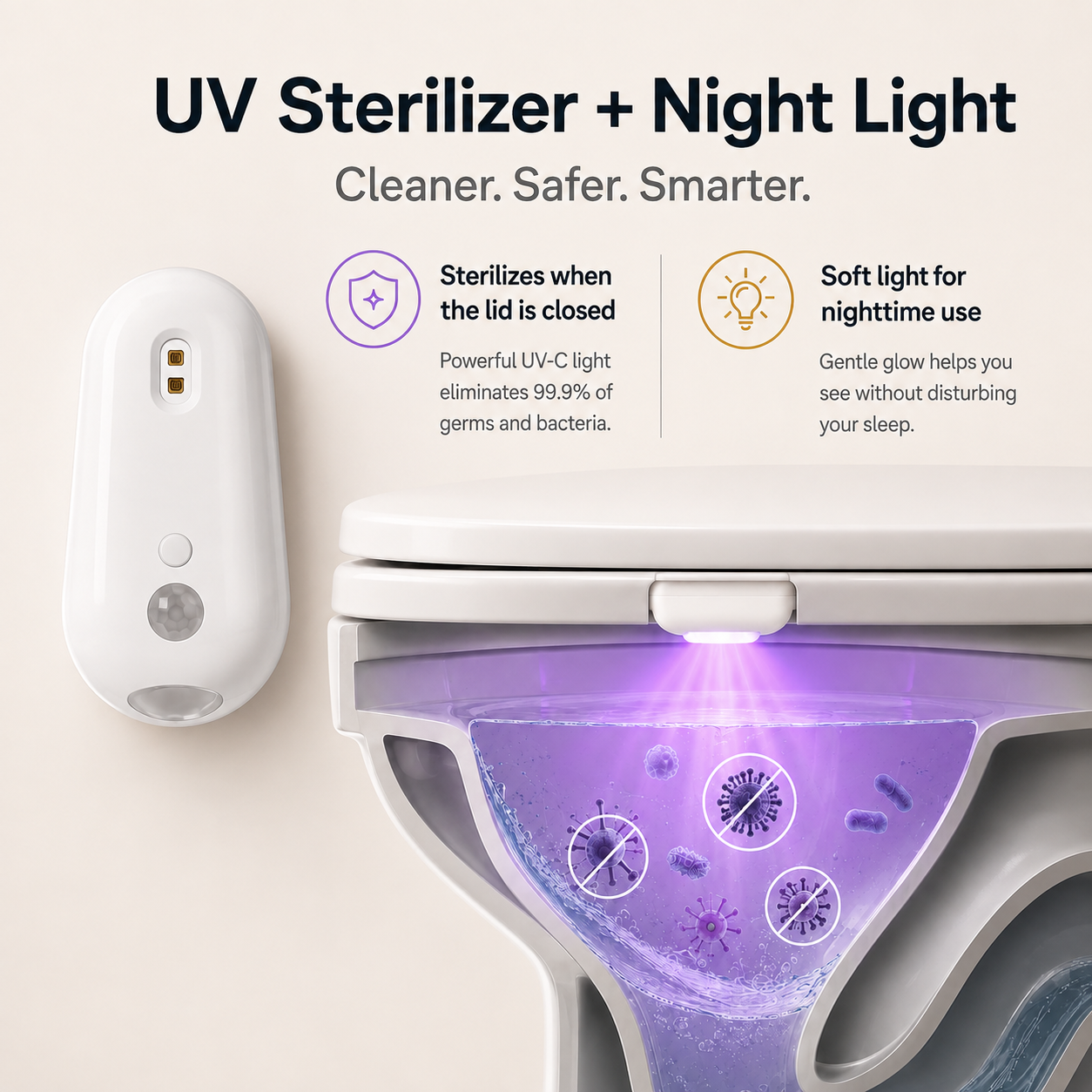 Velora PureGlow™ Self-Cleaning UV Toilet Sanitizer & Night Light