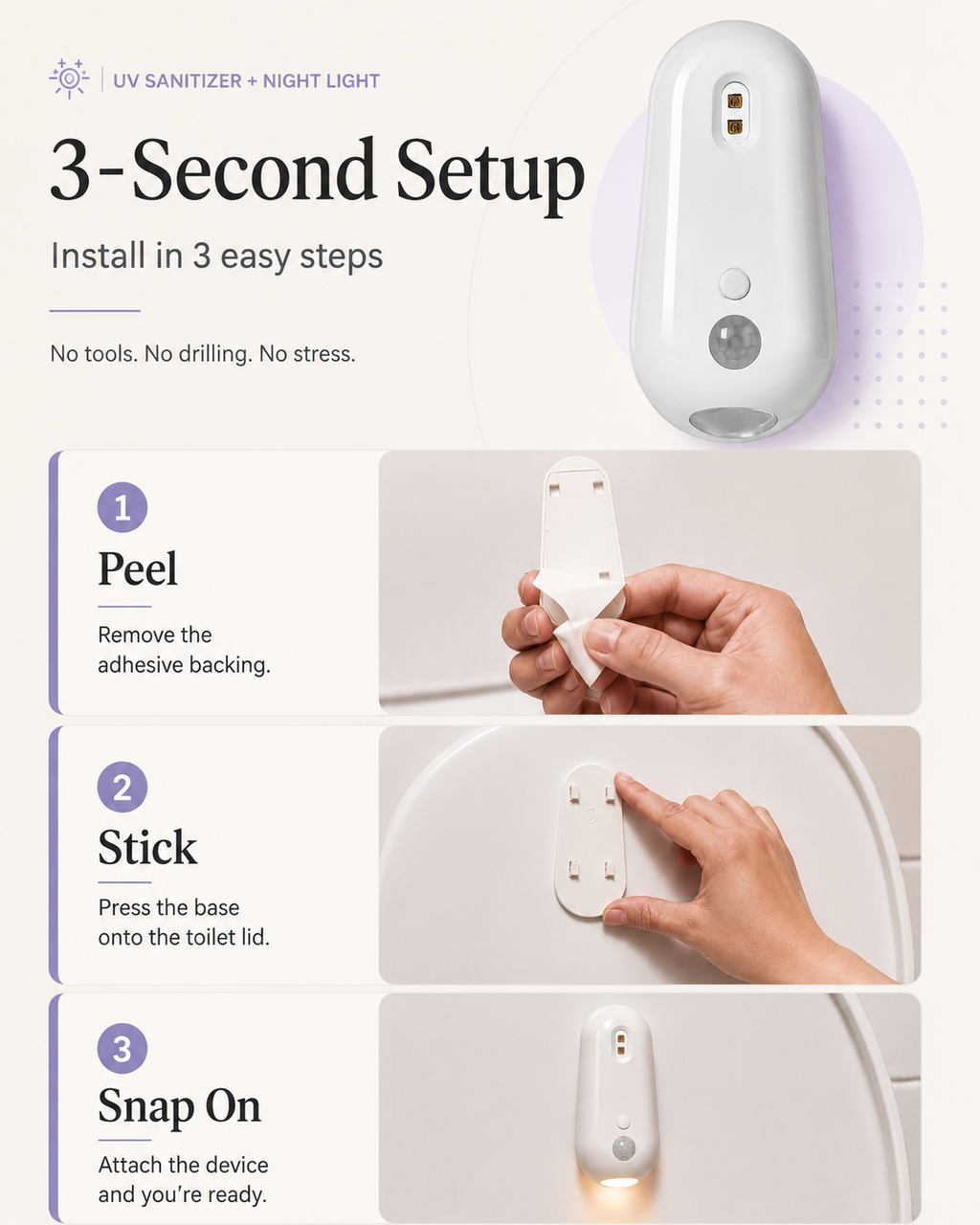 Velora PureGlow™ Self-Cleaning UV Toilet Sanitizer & Night Light