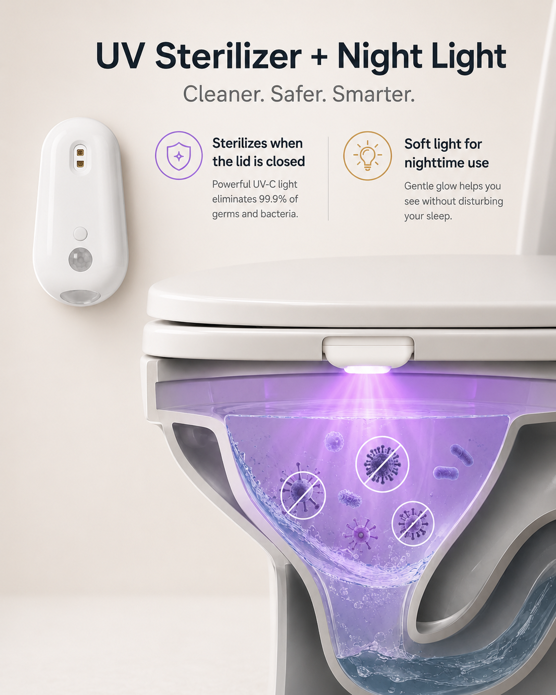 Velora PureGlow™ Self-Cleaning UV Toilet Sanitizer & Night Light